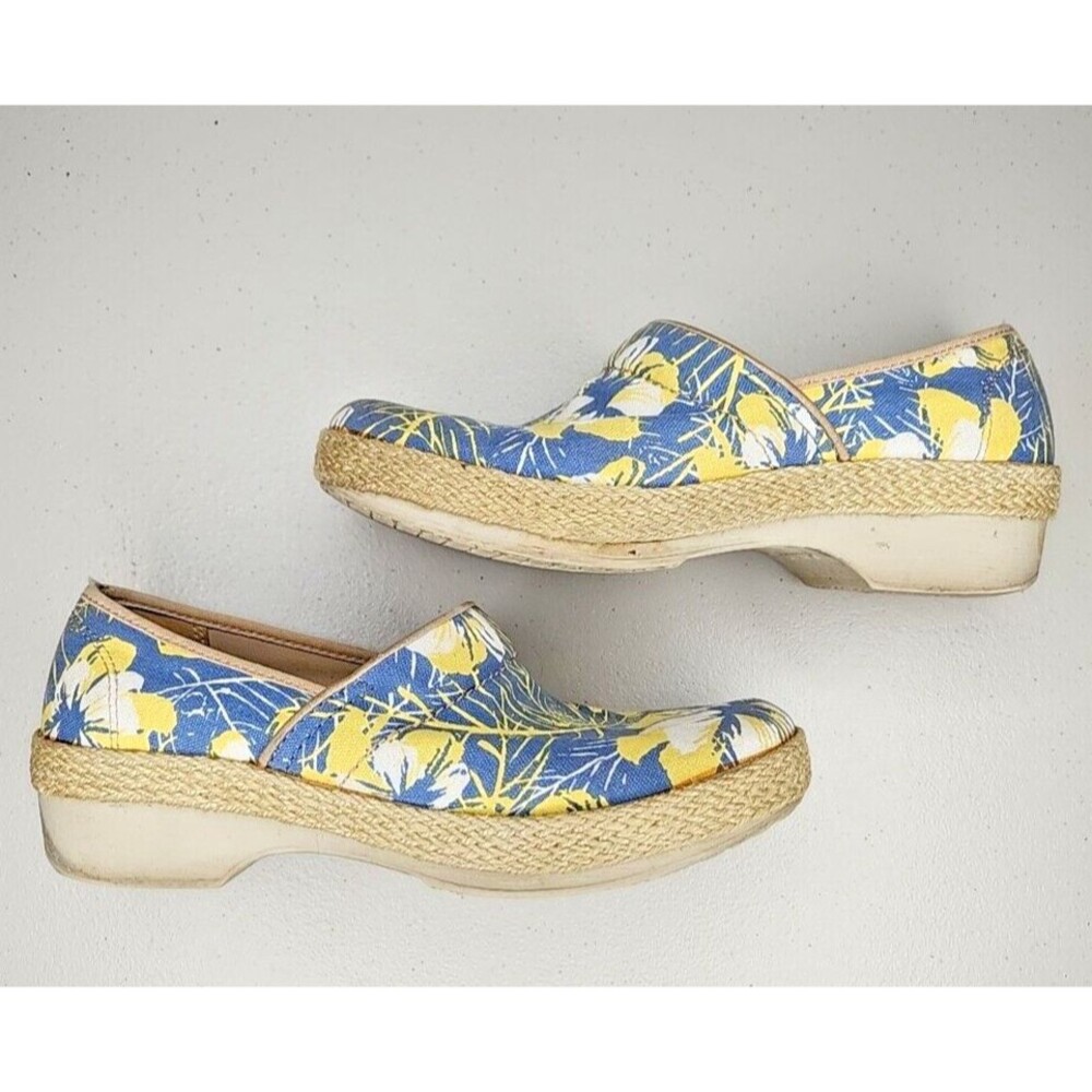 Dansko Womens Victoria Tahiti Blue Yellow Floral Canvas Clogs Size 39 8.5-9 US - Picture 7 of 8